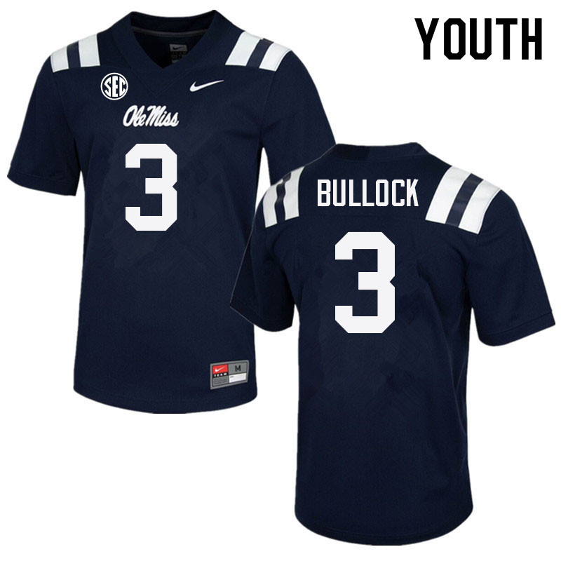 Youth #3 Kentrel Bullock Ole Miss Rebels College Football Jerseys Sale-Navy